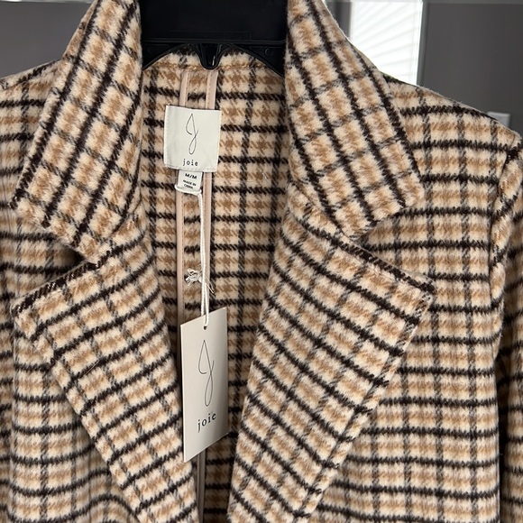 JOIE Tan Black Plaid Soft Open Jacket Size Medium/ Brand New - Picture 3 of 6